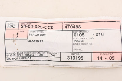 Caterpillar 4T0488, 4T-0488 U-Cup Seal NOS