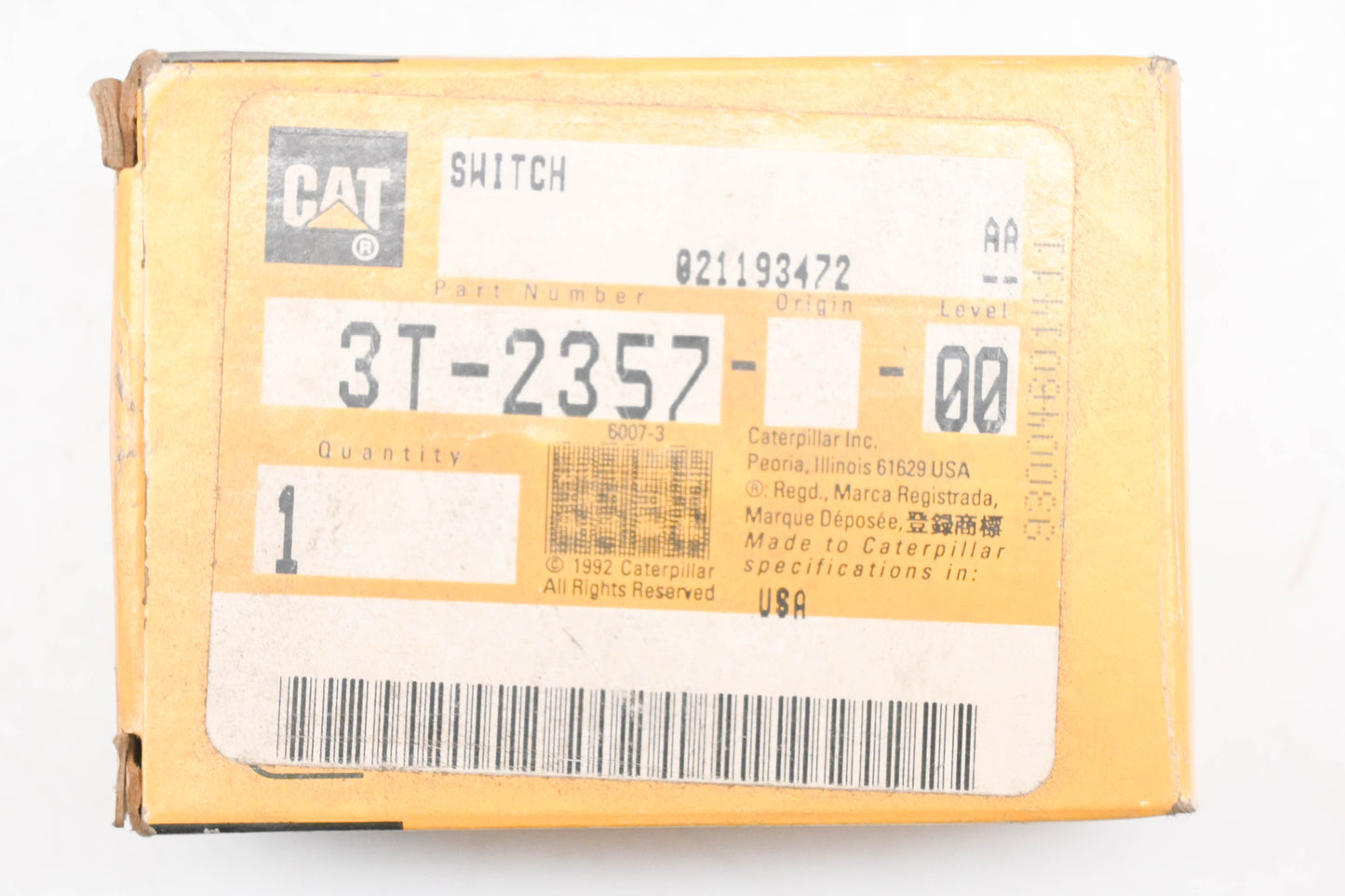 Caterpillar 3T2357, 3T-2357 Horn Switch NOS