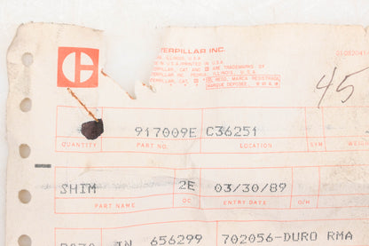 Caterpillar 917009E Shim Plate NOS