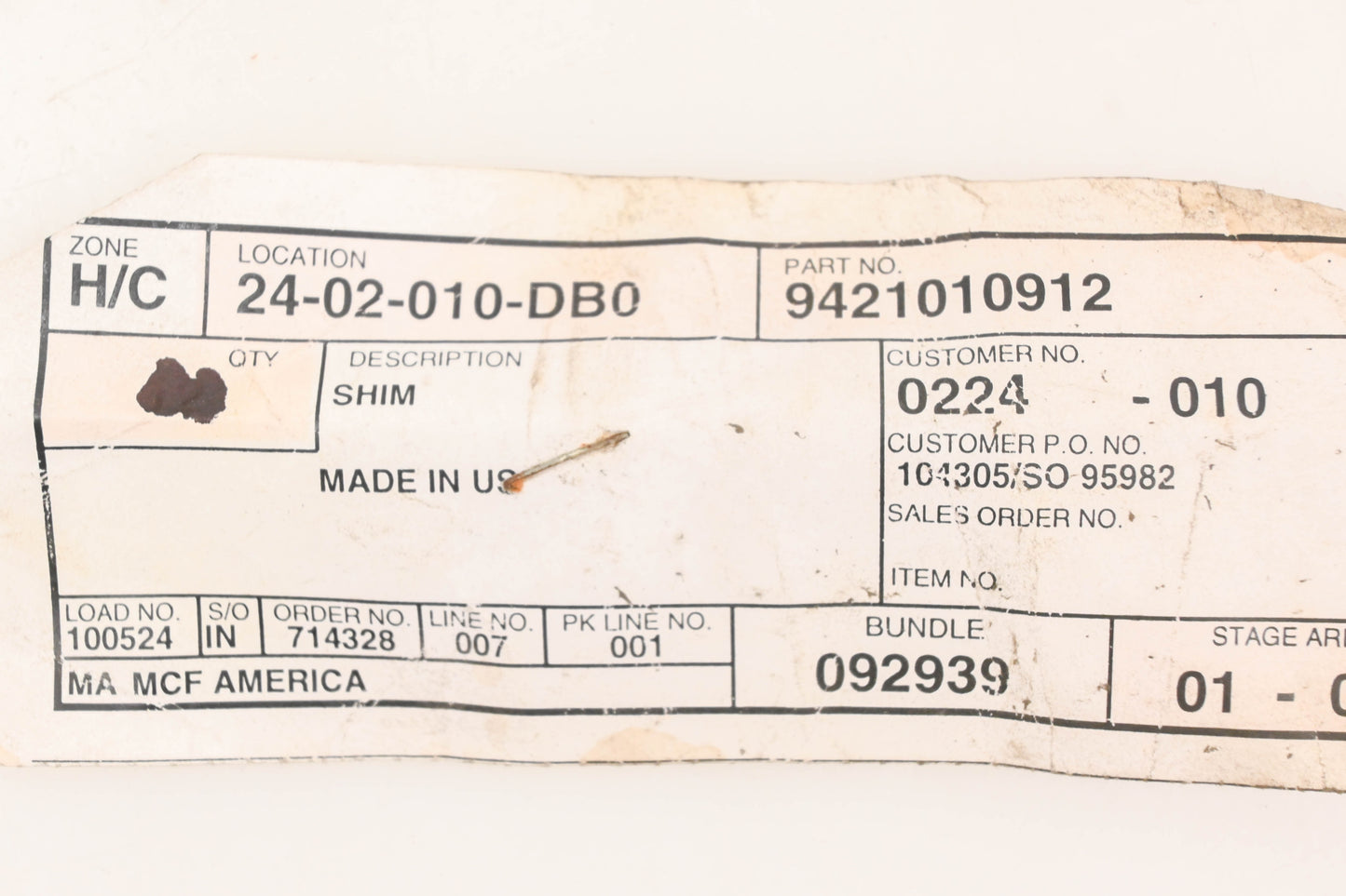 Caterpillar 9421010912 Shim NOS