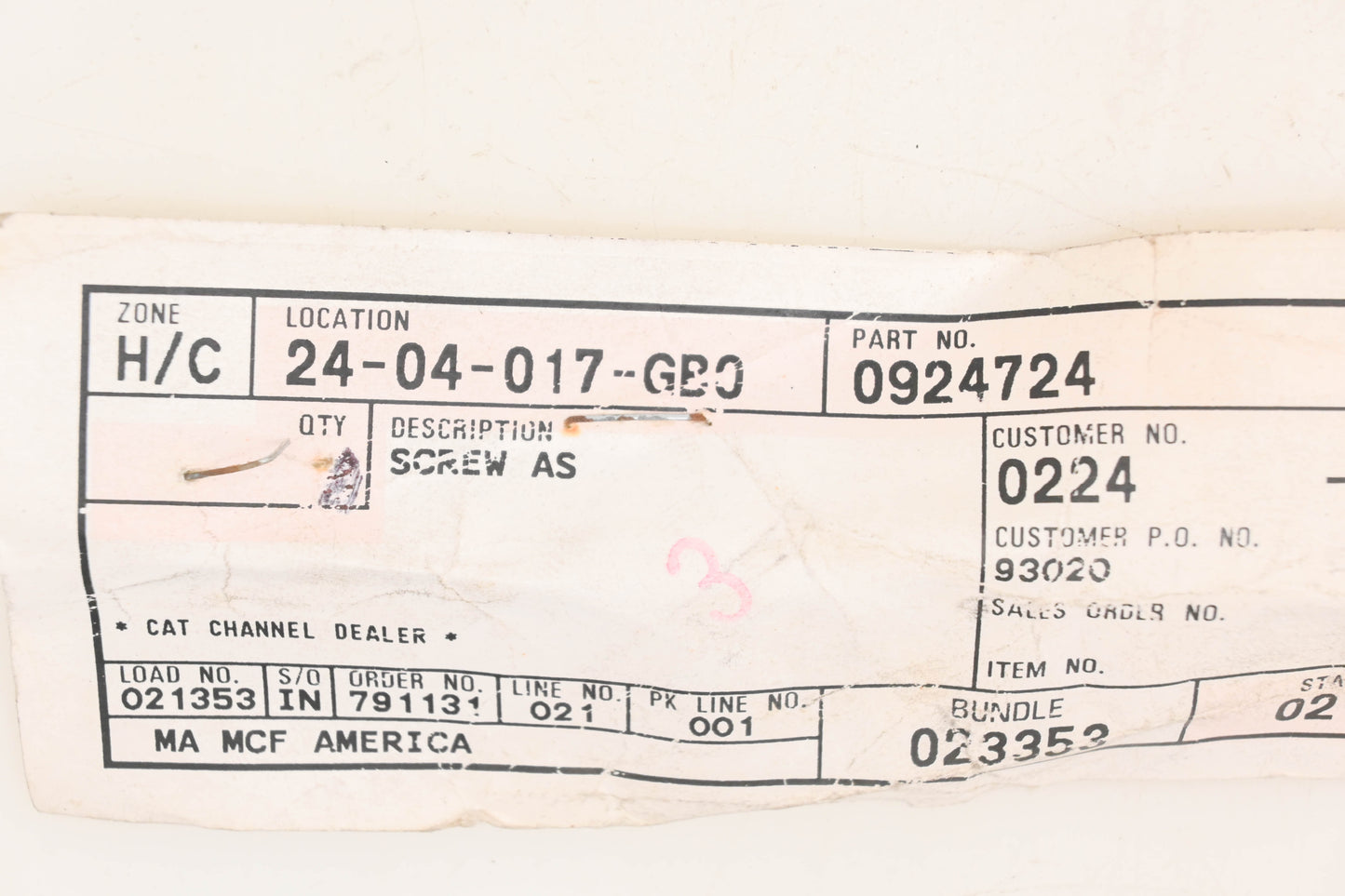 Caterpillar 924724, 0924724, 092-4724 Screw With Lock Washer NOS