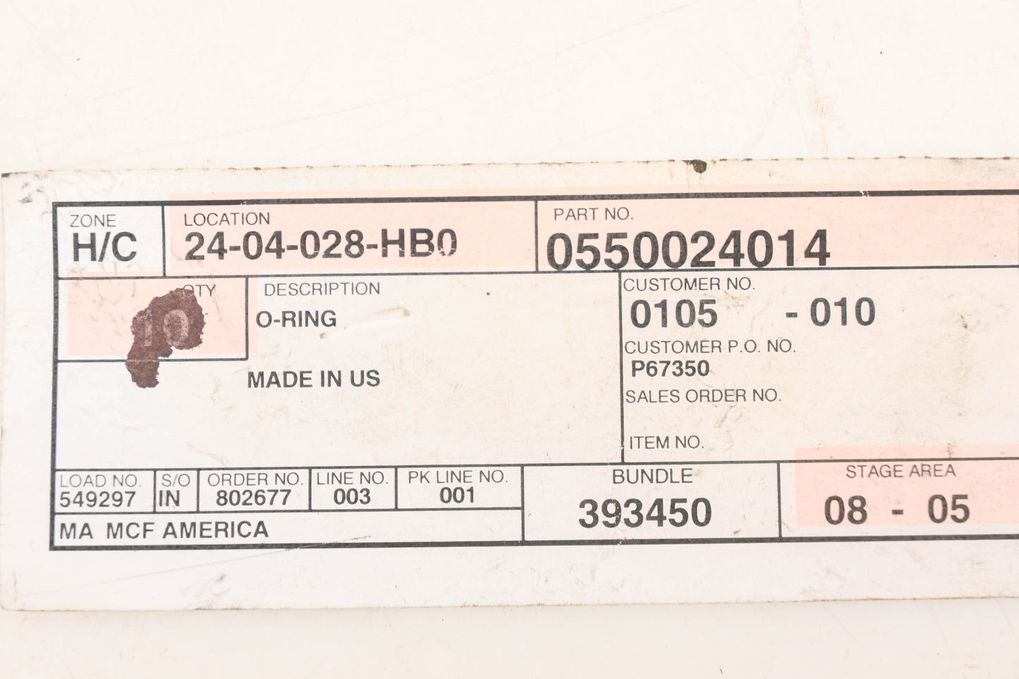 Caterpillar 550024014, 0550024014 O-Ring NOS