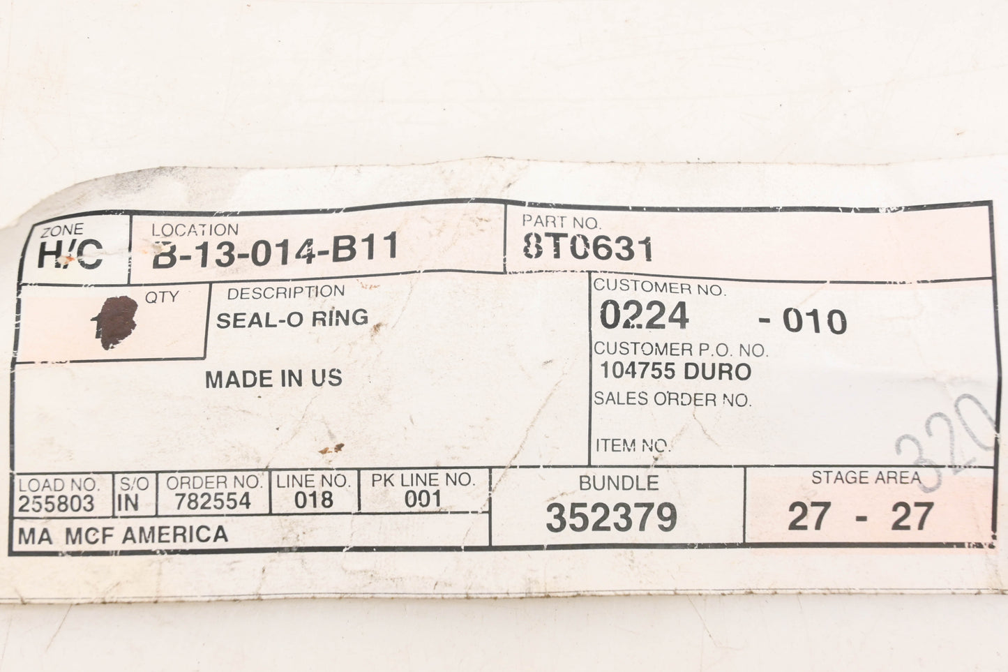 Caterpillar 8T0631, 8T-0631 O-Ring NOS