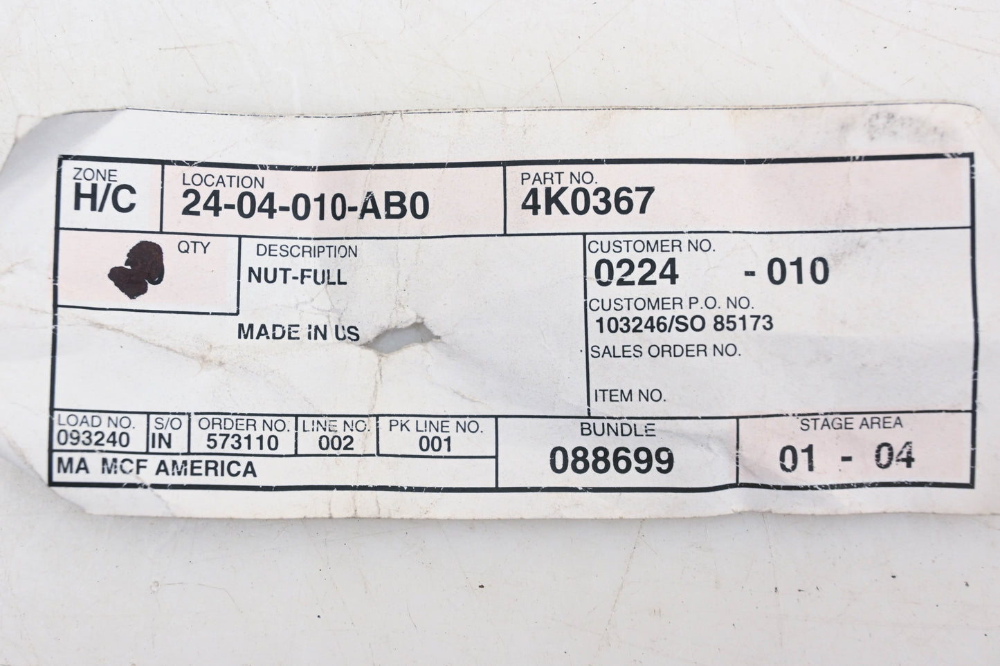 Caterpillar 4K0367, 4K-0367 Nuts Qty 2 NOS