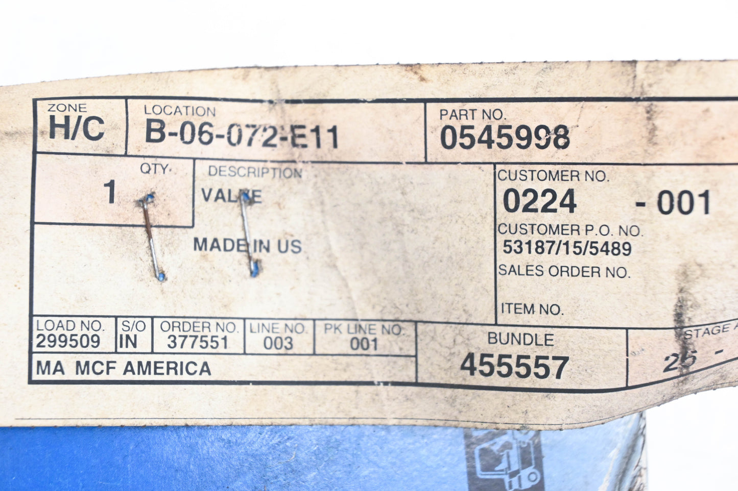 Caterpillar 545998, 0545998, 054-5998 Valve NOS