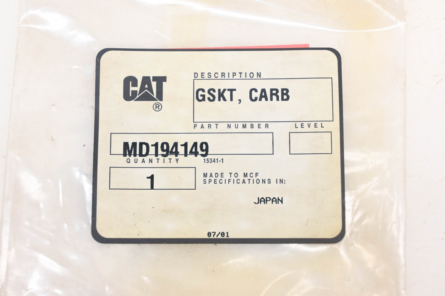 Caterpillar MD194149 Carburetor Gasket NOS