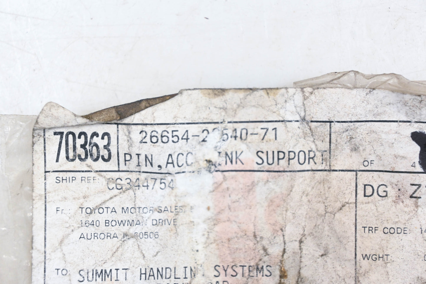 New OEM Toyota 26654-20540-71 Accelerator Link Support Pin NOS