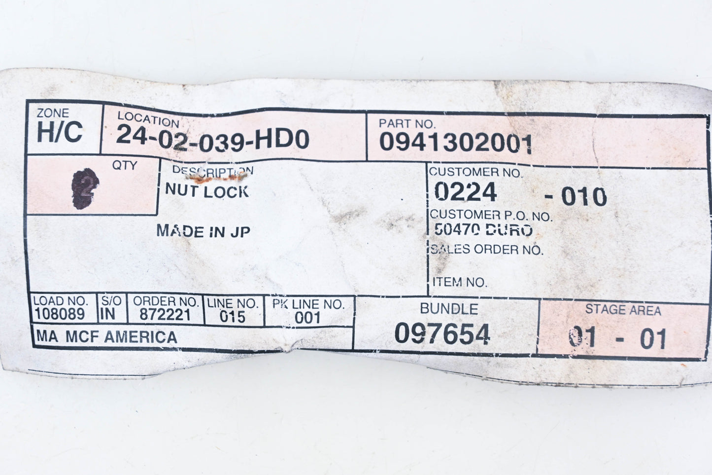 Mitsubishi 941302001, 0941302001, 09413-02001 Lock Nut NOS