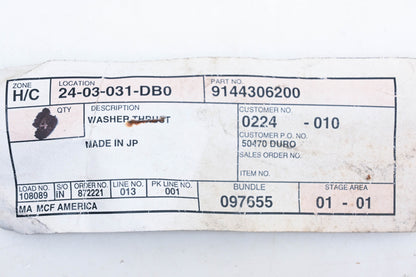 Mitsubishi 9144306200, 91443-06200 Thrust Washer NOS