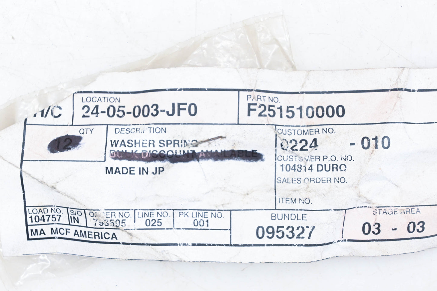 Mitsubishi F251510000, F2515-10000 Spring Washers Qty 2 NOS