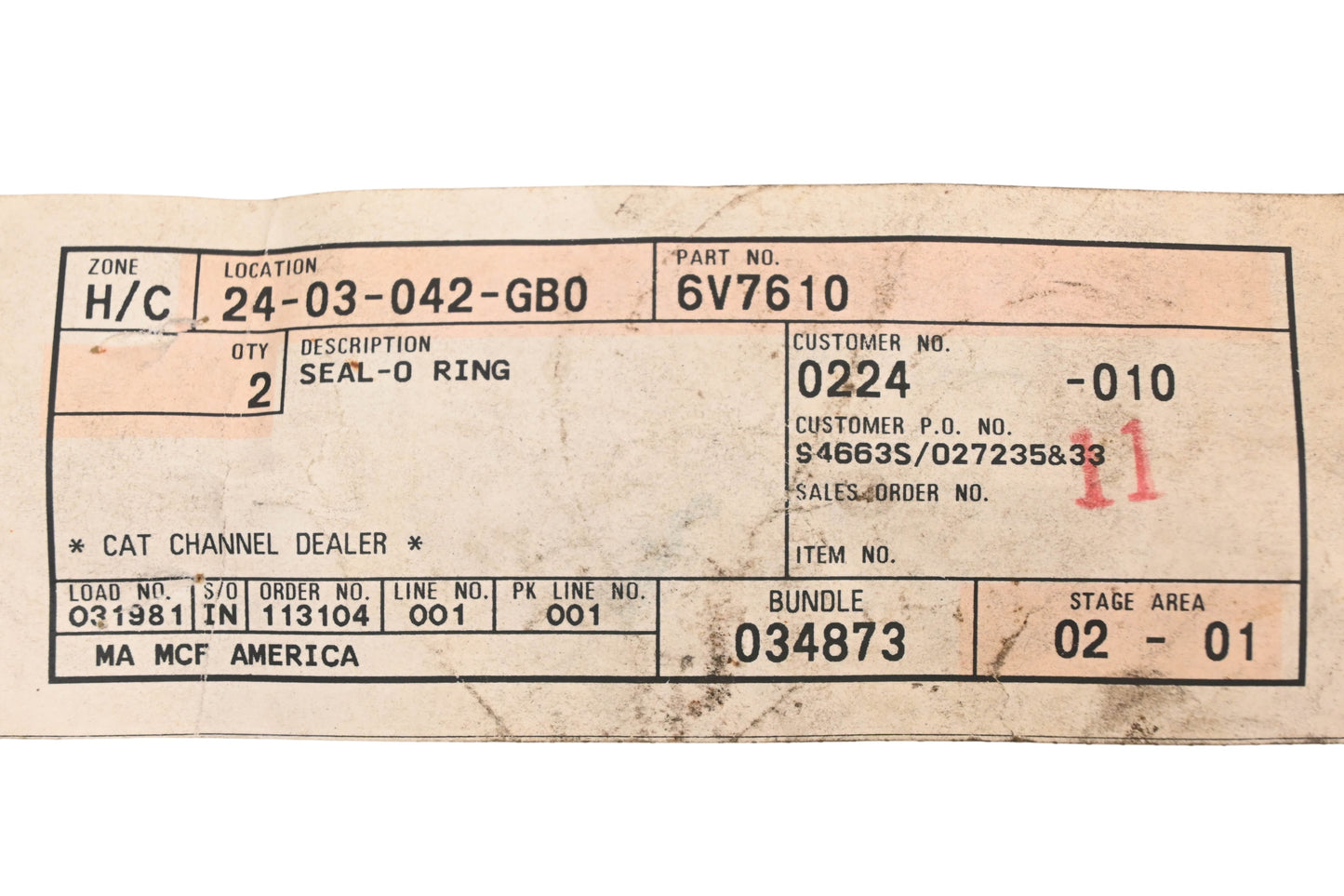 Caterpillar 6V7610, 6V-7610 O-Rings Qty 2 NOS