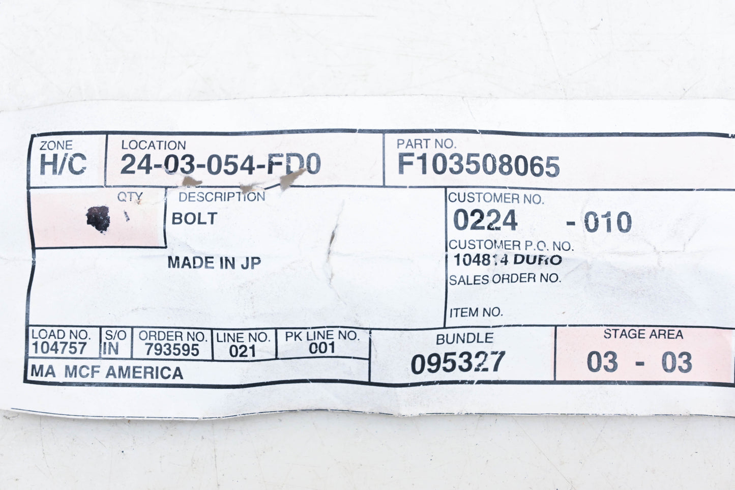 Mitsubishi F103508065, F1035-08065 Hex Cap Bolt M8-1.25 x 65 NOS