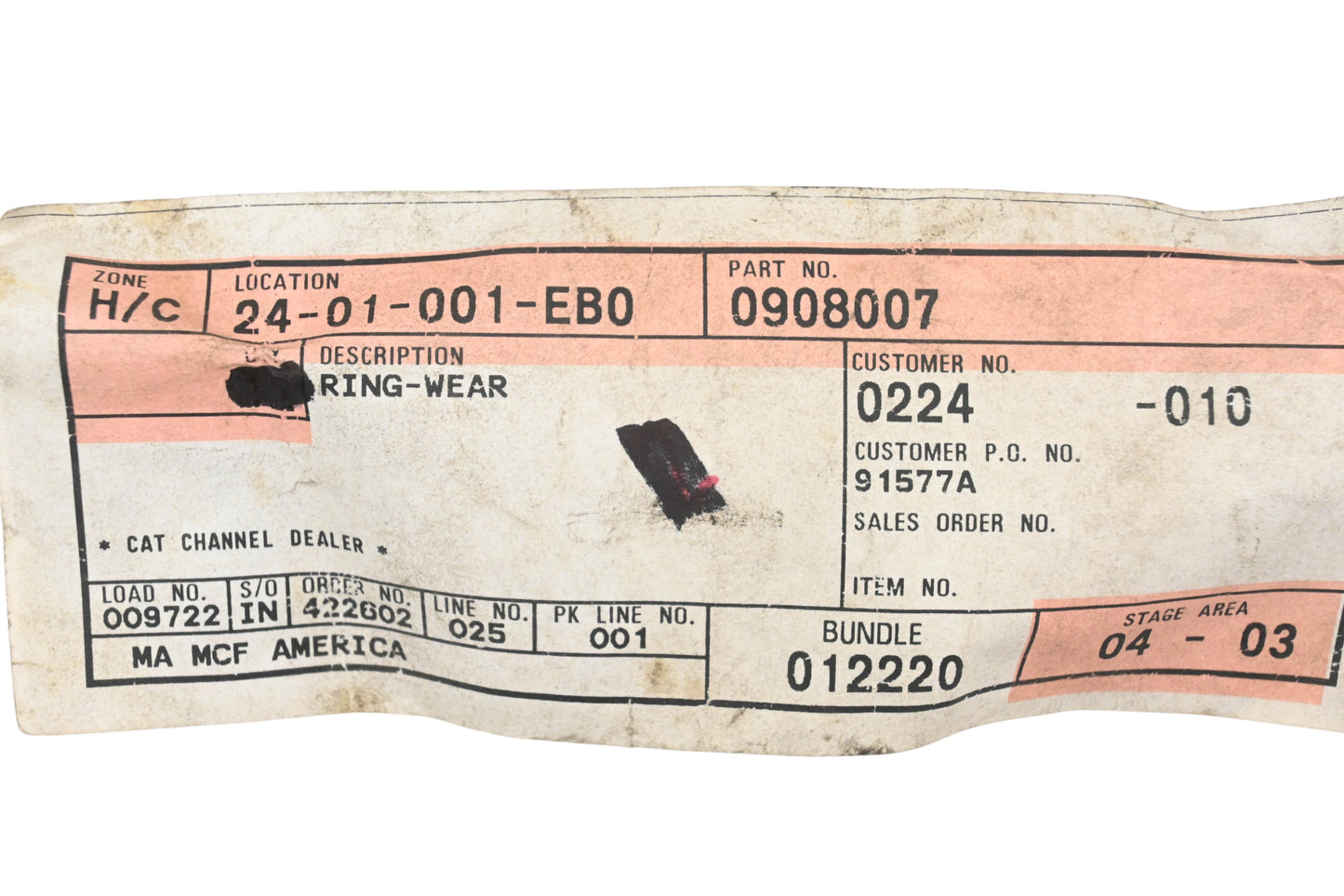 Caterpillar 0908007, 090-8007 Wear Ring NOS