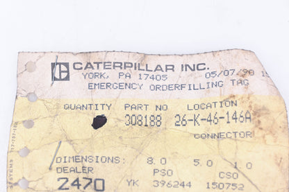 Caterpillar 308188, 0308188, 030-8188 Adapter Connector NOS
