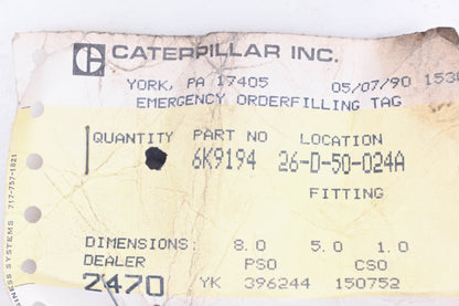 Caterpillar 6K9194, 6K-9194 Elbow Adapter Fitting NOS