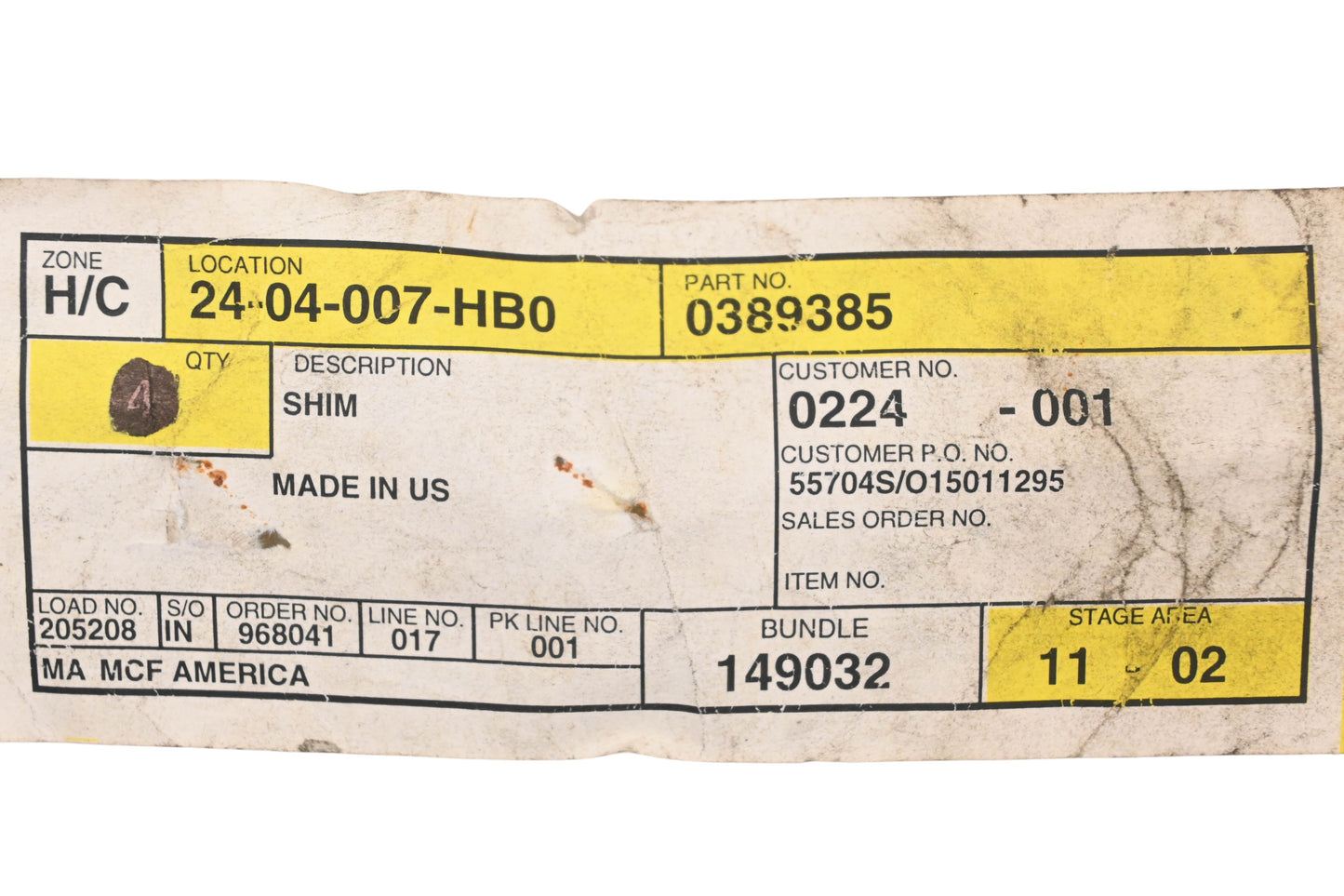 Caterpillar 0389385, 038-9385 Shim NOS