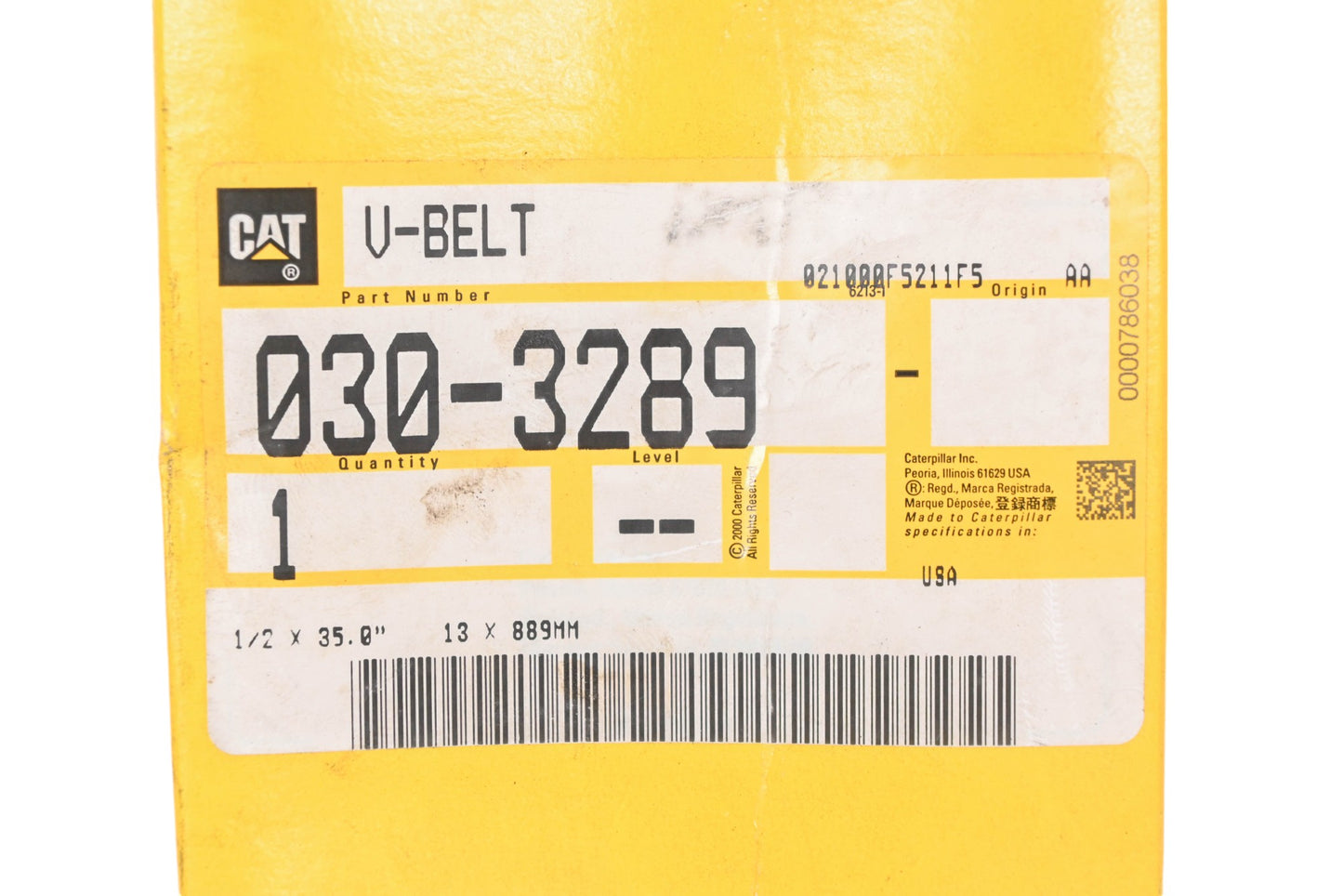 Caterpillar 303289, 0303289, 030-3289 V-Belt NOS