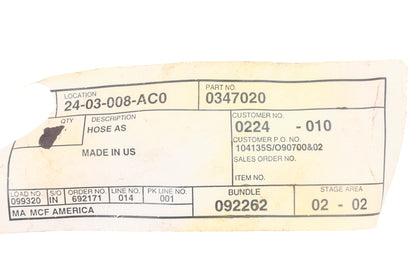 Caterpillar 347020, 0347020, 9060-04 Goodyear 1/4" x 16 Hose Assembly NOS