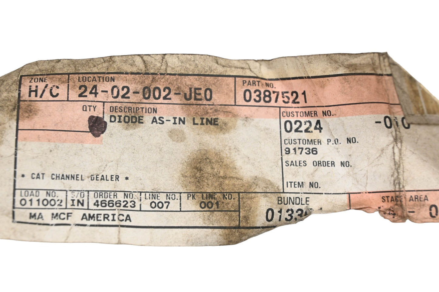 Caterpillar 0387521, 038-7521 In-Line Diode Assembly NOS