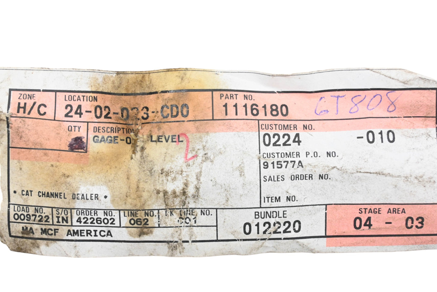 Caterpillar 1116180, 111-6180 Oil Level Dipstick Gauge NOS