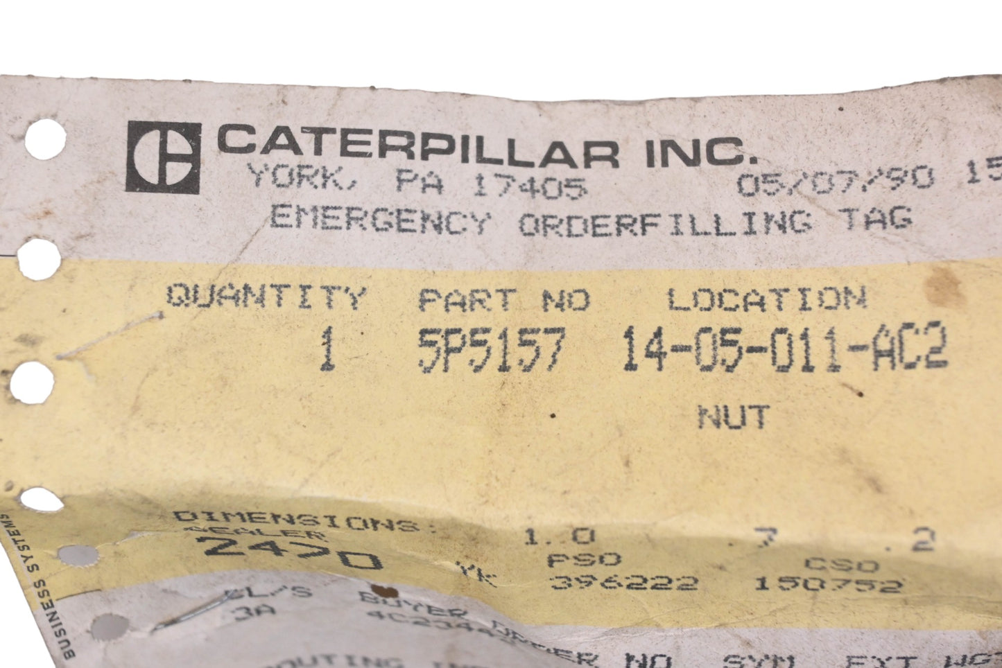 Caterpillar 5P5157, 5P-5157 Nut NOS