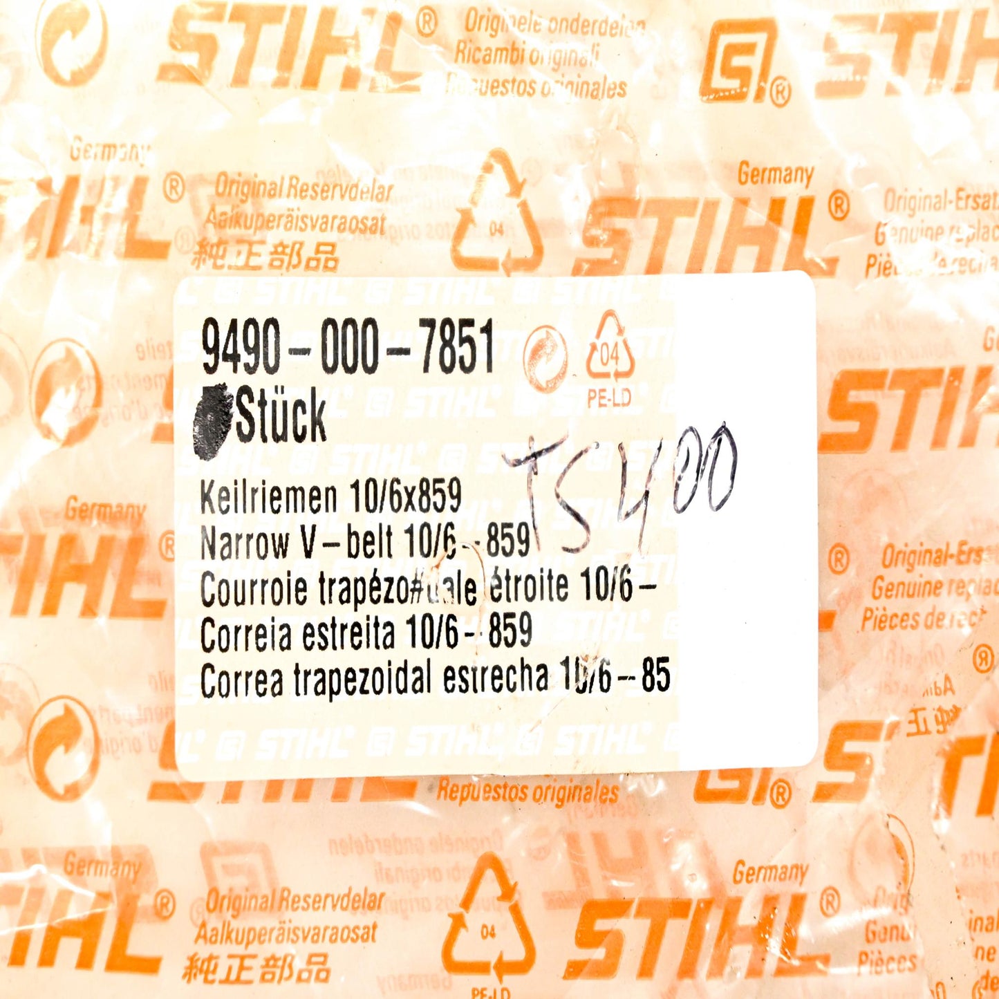 New OEM Stihl 9490-000-7851, 9490 000 7851, 94900007851 Drive Belt NOS