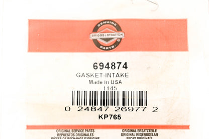 New OEM Briggs & Stratton 694874 Intake Gasket NOS