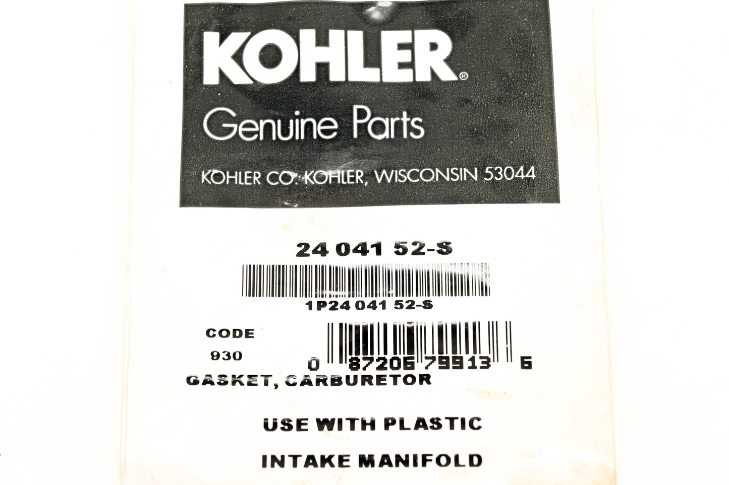 Kohler 24 041 52-S, 2404152-S Carburetor Gasket NOS