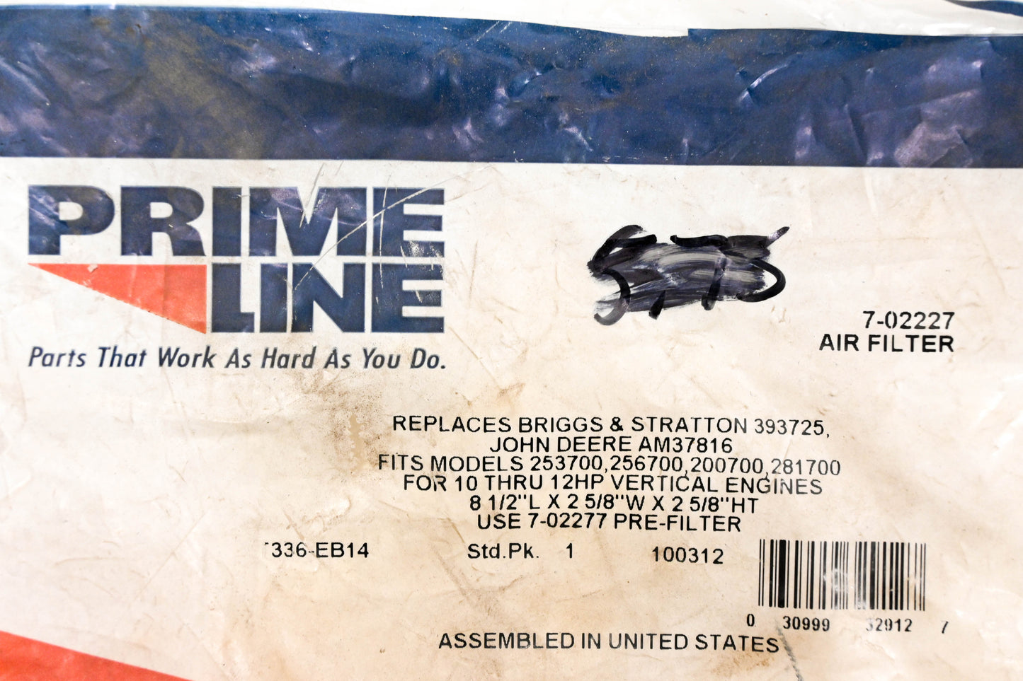 Prime Line 7-02227, 393725, AM37816 Air Filter NOS