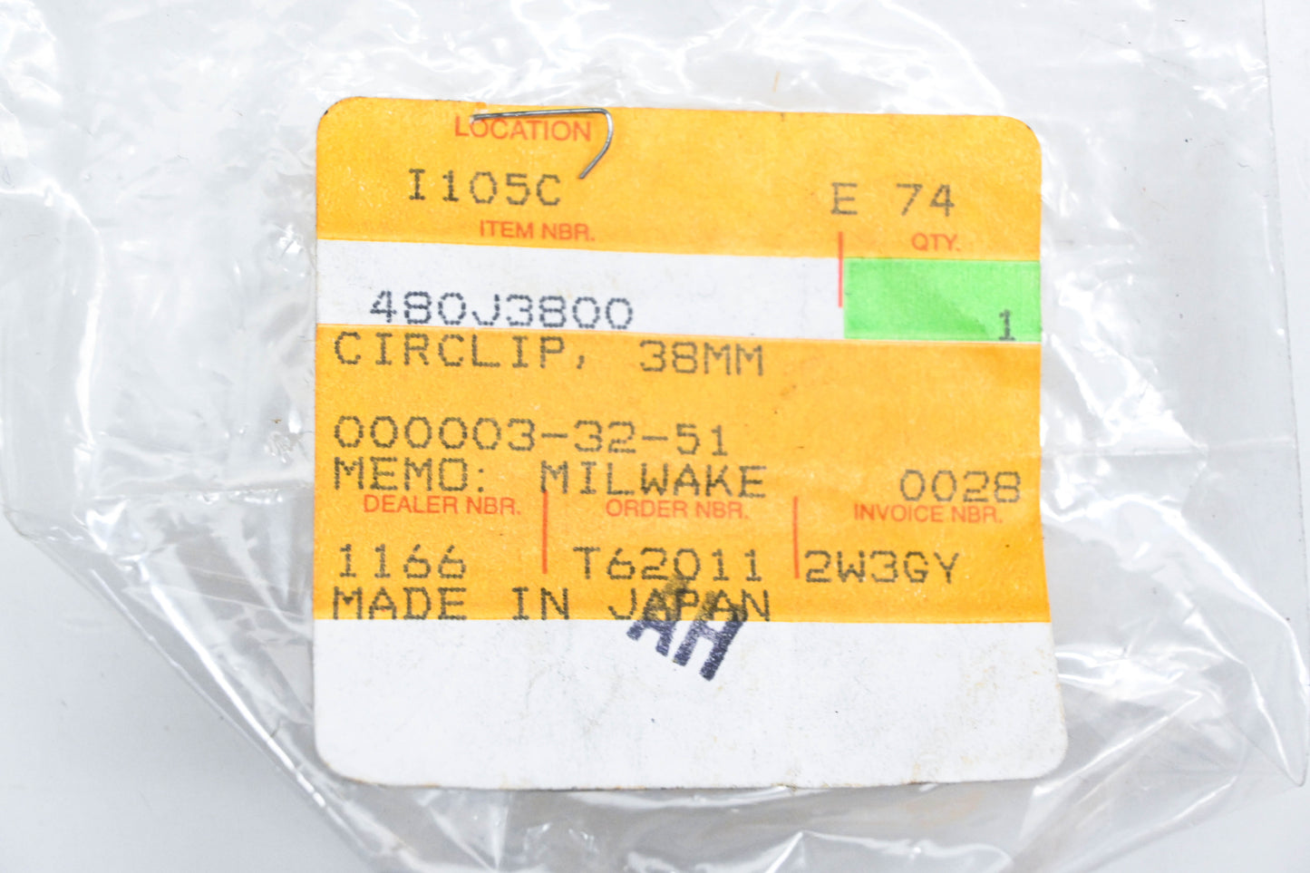New OEM Kawasaki 480J3800 Circlip NOS