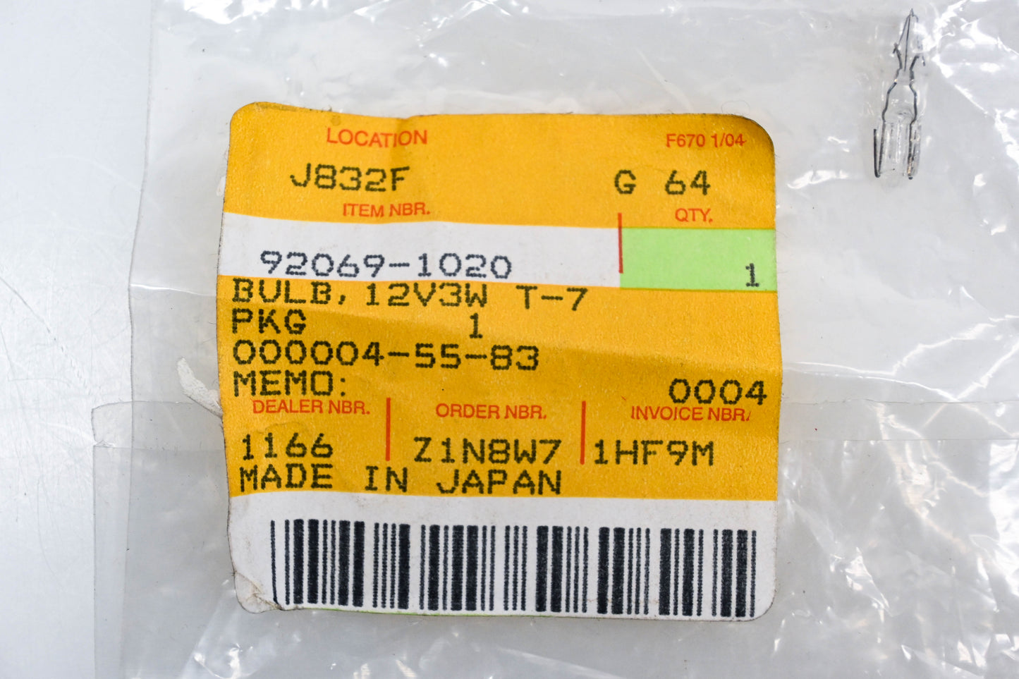 New OEM Kawasaki 92069-1020 Indicator Bulb 12v 3w T7 NOS