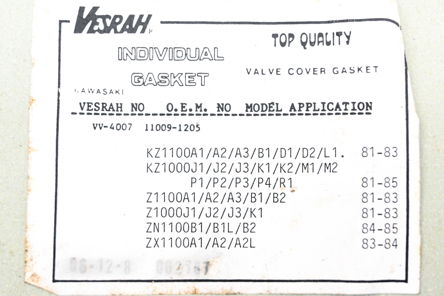 Vesrah VV-4007, 11009-1205 Valve Cover Gasket NOS