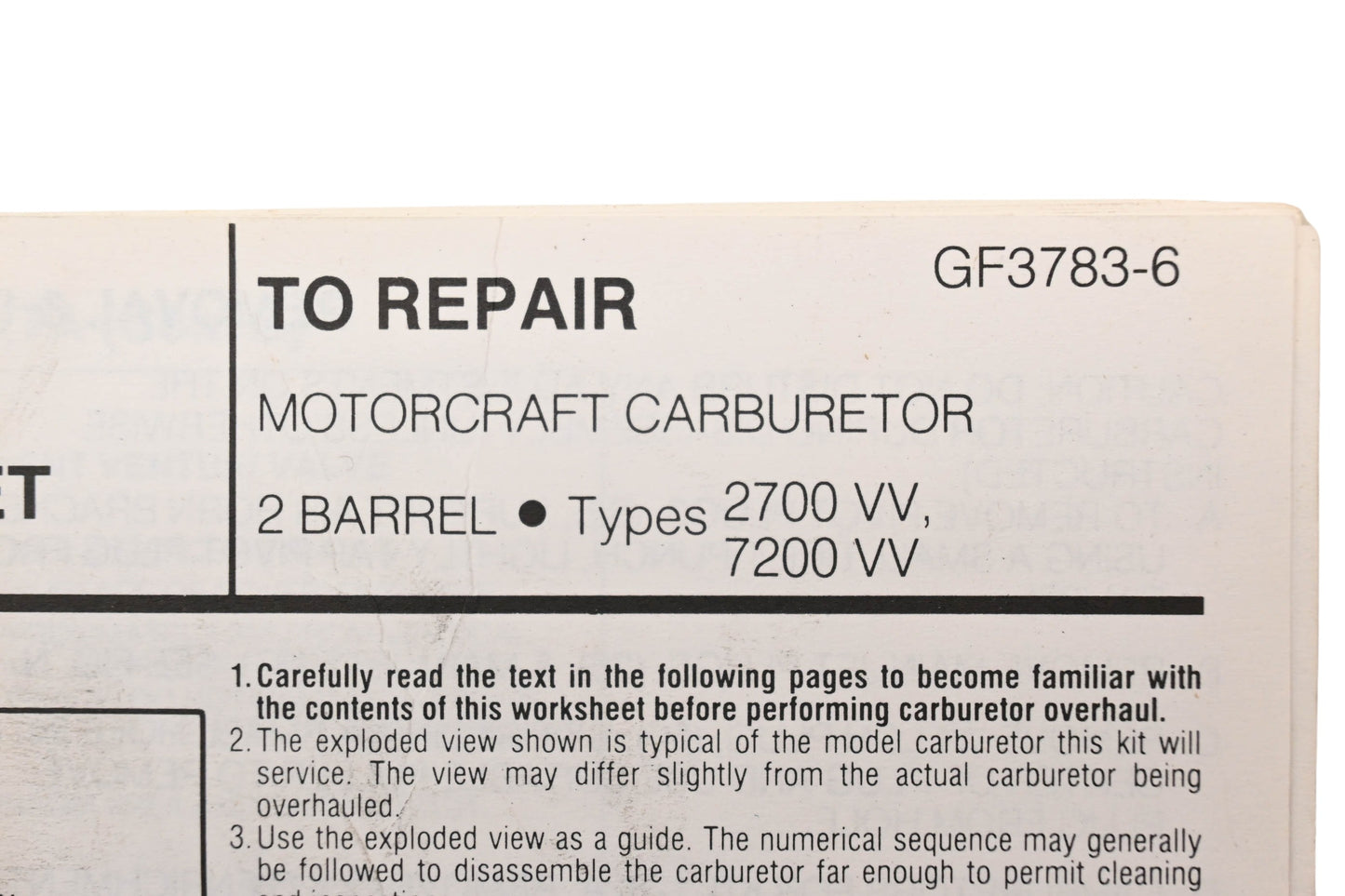 Hygrade 1598 Carburetor Repair Kit NOS