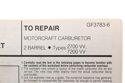 Hygrade 1598 Carburetor Repair Kit NOS