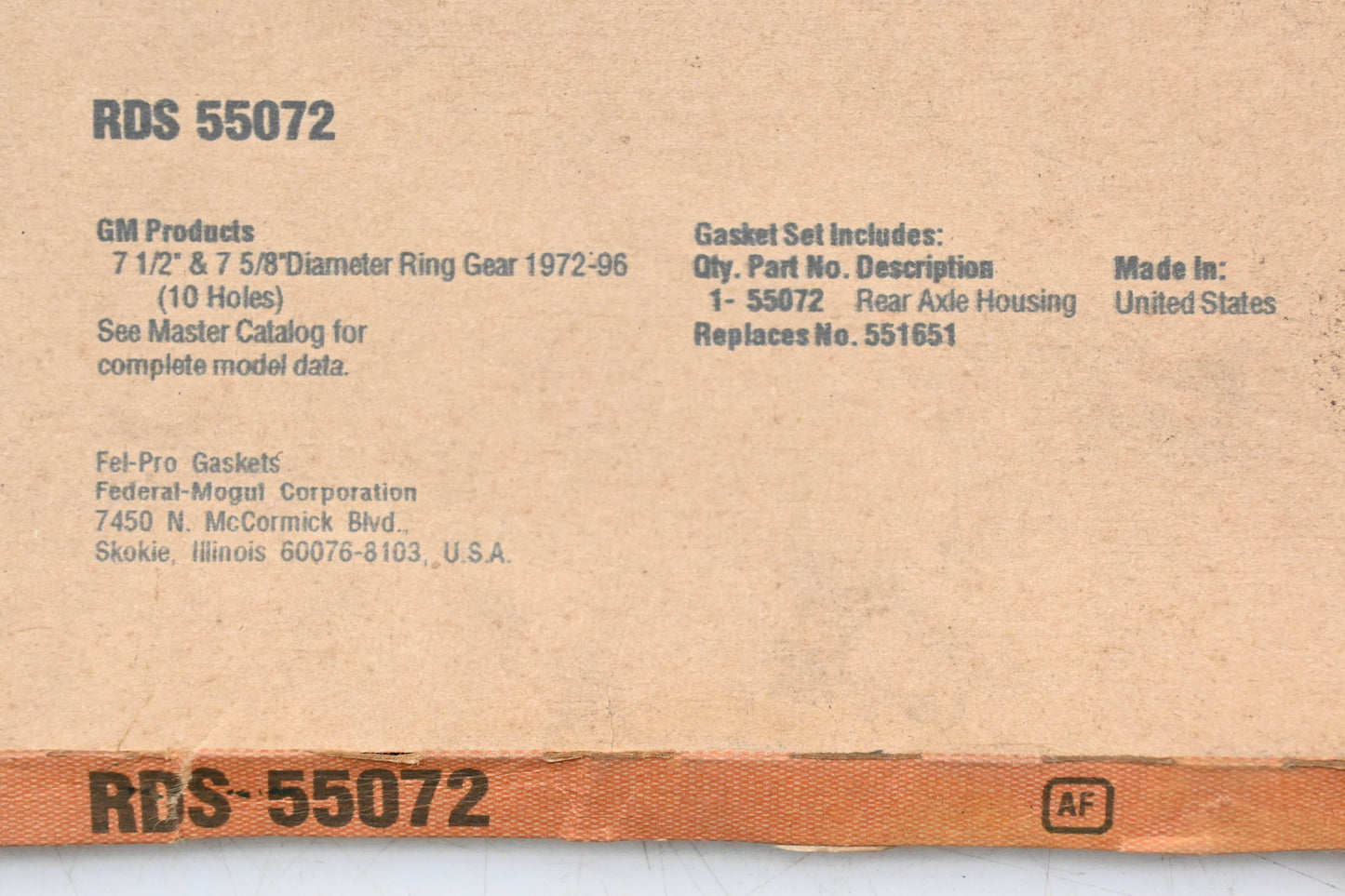 Fel-Pro RDS 55072, 55072 Differential Cover Gasket NOS