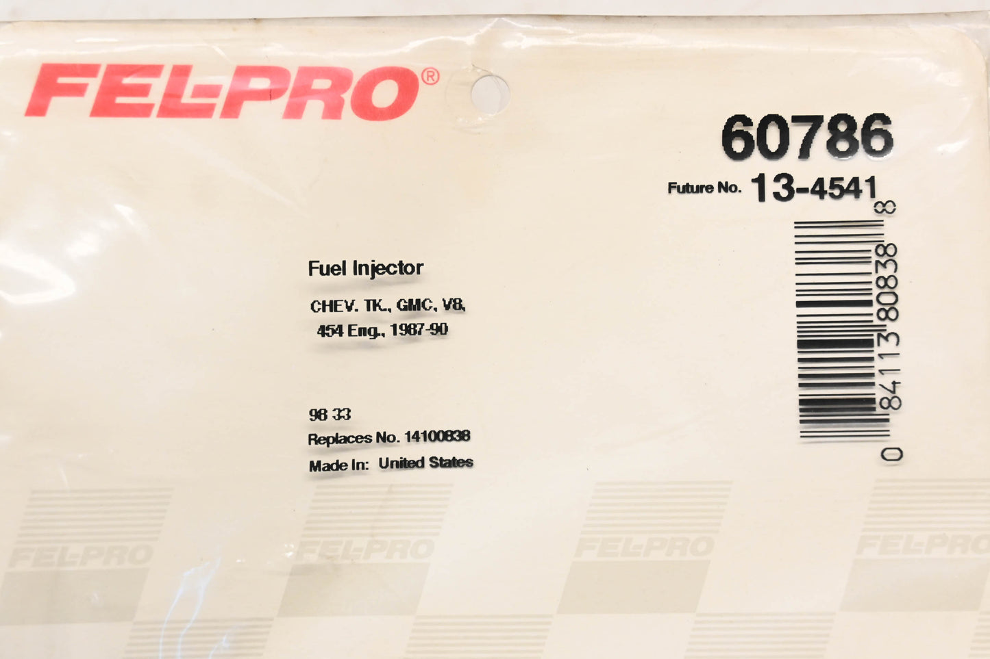 Fel-Pro 60786, 13-4541 Fuel Injection Throttle Body Mounting Gasket NOS