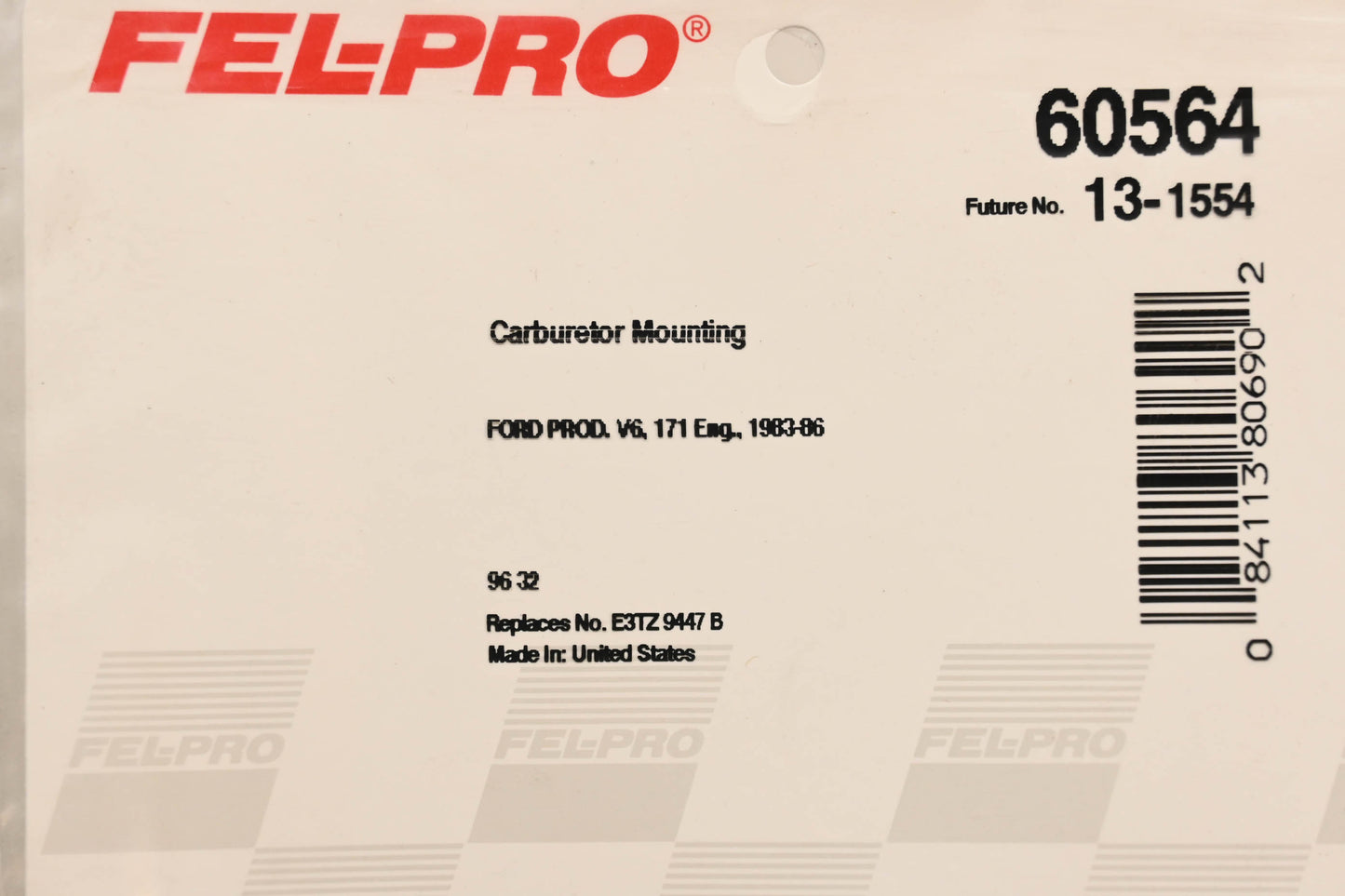 Fel-Pro 60564, E3TZ-9447-B Carburetor Mounting Gasket NOS