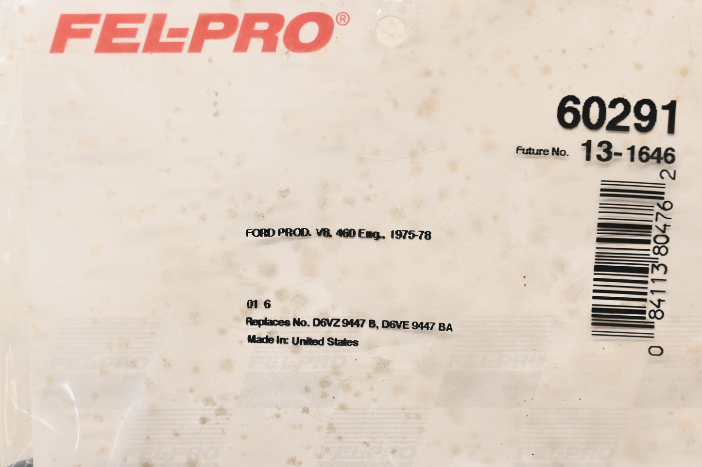 Fel-Pro 60291, D6VZ-9447-B, D6VE-9447-BA Carburetor Mounting Gasket NOS