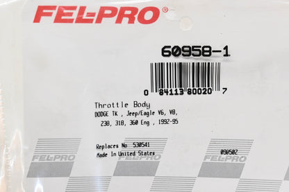 Fel-Pro 60958-1, 530541 Fuel Injection Throttle Body Mounting Gasket NOS