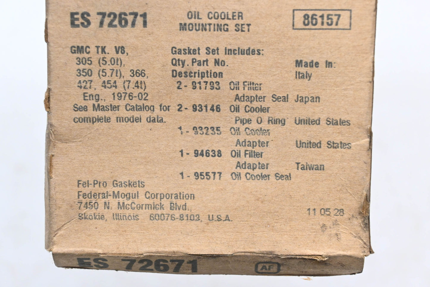 Fel-Pro ES 72671, 72671 Oil Cooler Gasket Kit NOS