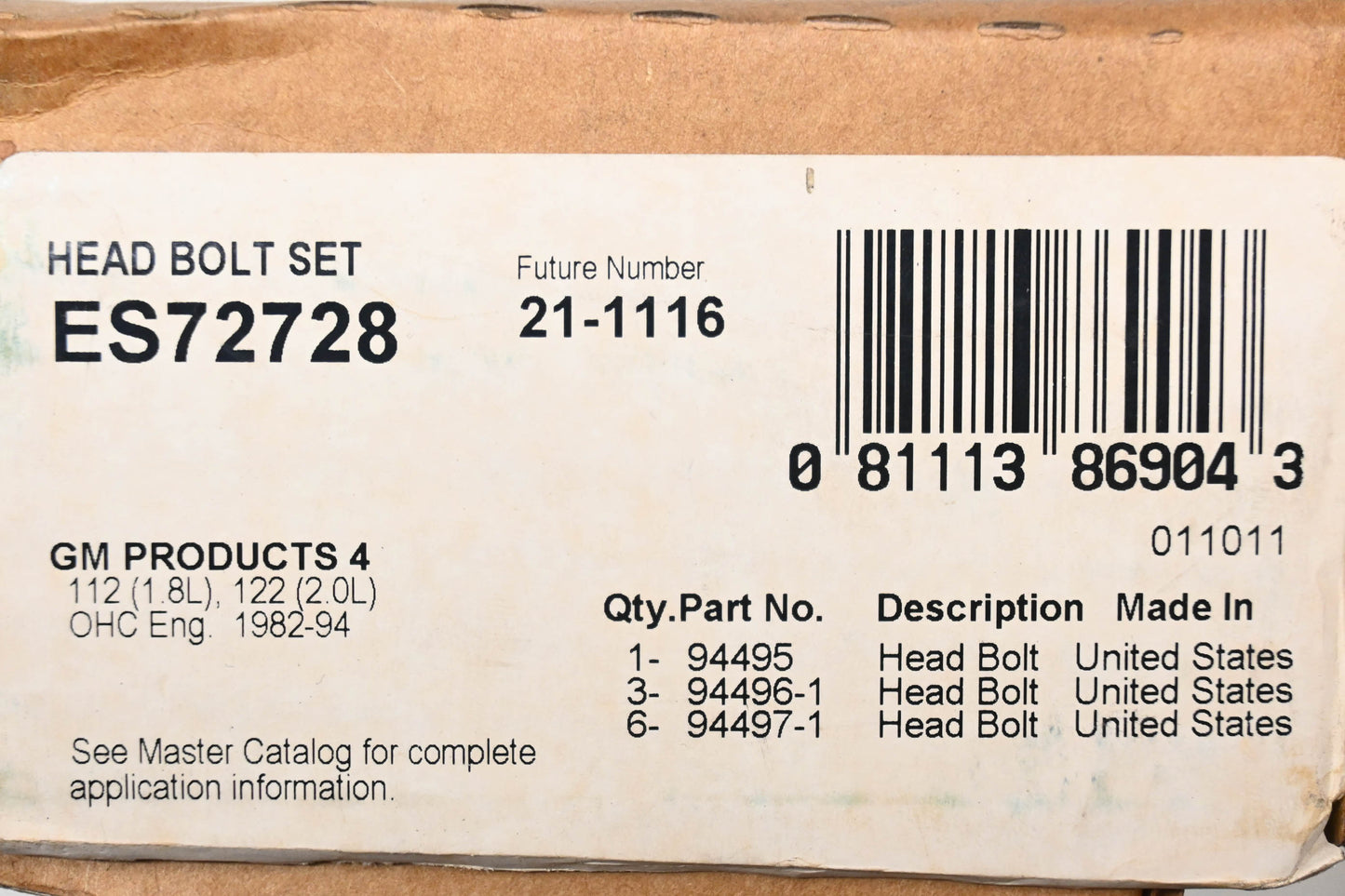 Fel-Pro ES72728 Head Bolt Kit NOS