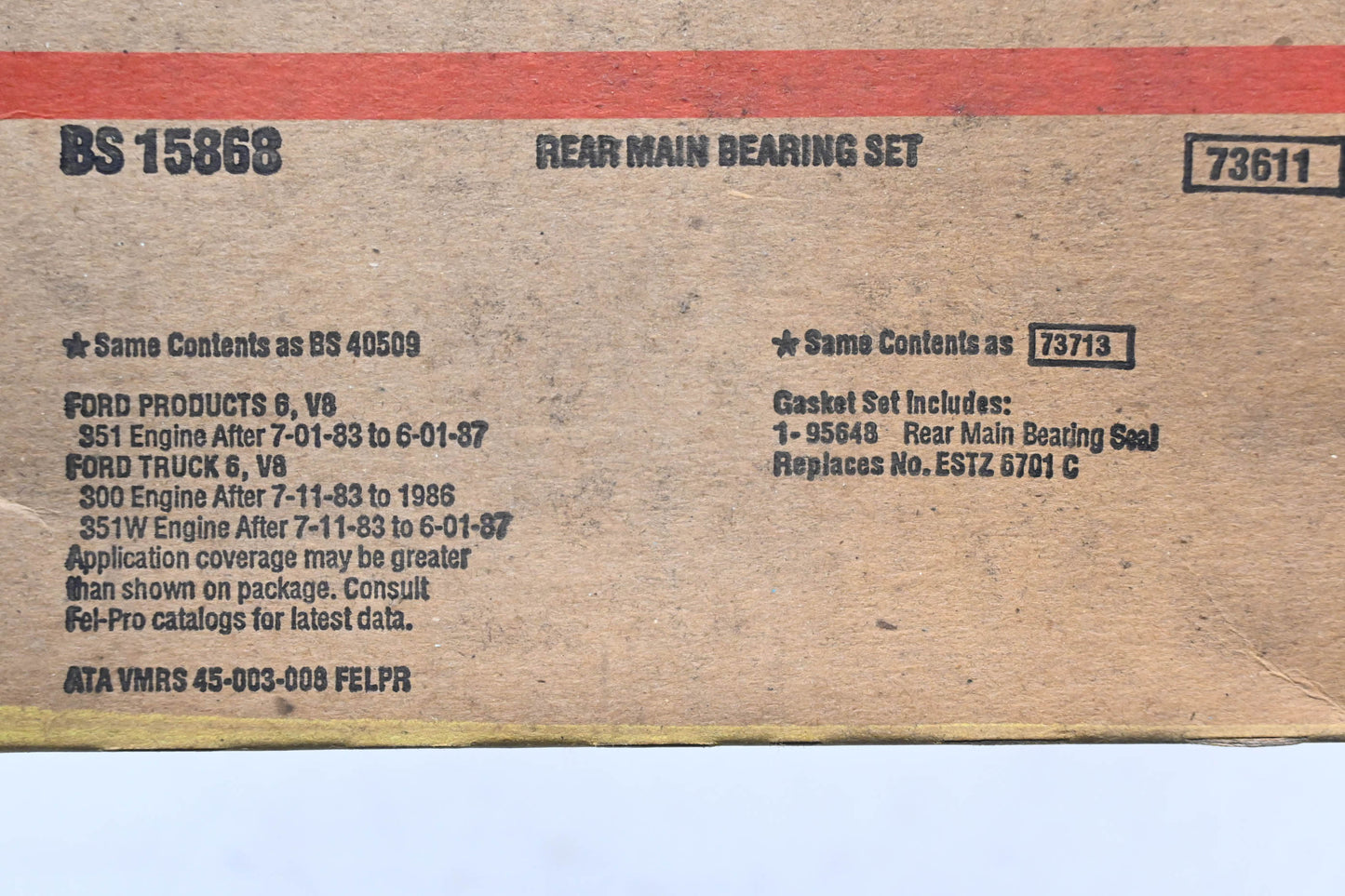 Fel-Pro BS 15868, ESTZ-6701-C, 2377 National Rear Main Bearing Seal NOS