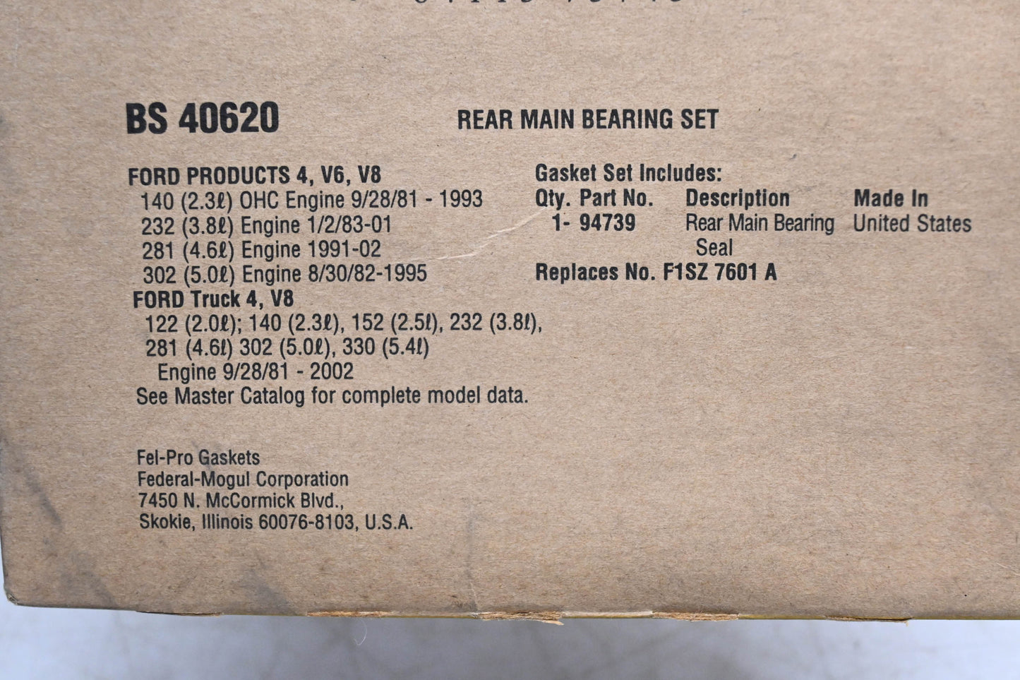 Fel-Pro 40620, F1SZ-7601-A National Rear Main Bearing Seal NOS