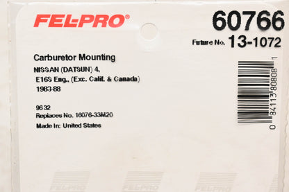 Fel-Pro 60766, 16076-33M20 Carburetor Mounting Gasket NOS