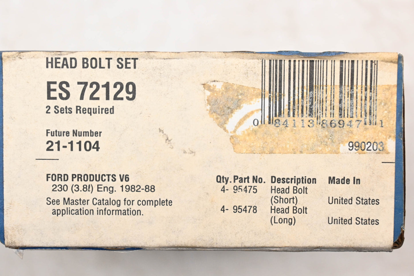 Fel-Pro ES72129, 21-1104 Head Bolt Kit NOS