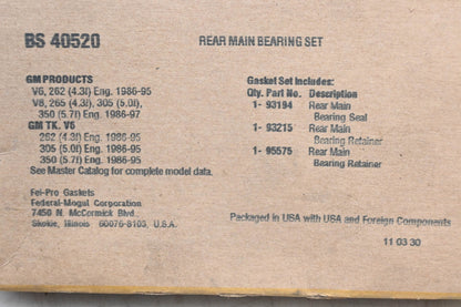 Fel-Pro BS 40520 Rear Main Bearing Seal Kit NOS