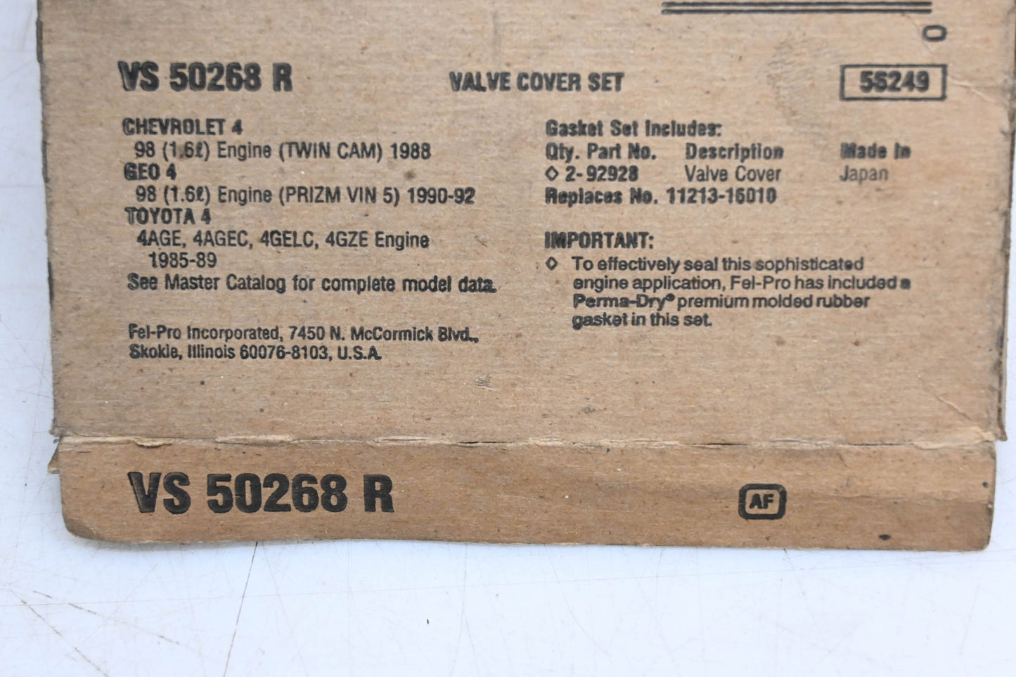 Fel-Pro VS 50268 R, 11213-16010 Valve Cover Gasket Kit NOS
