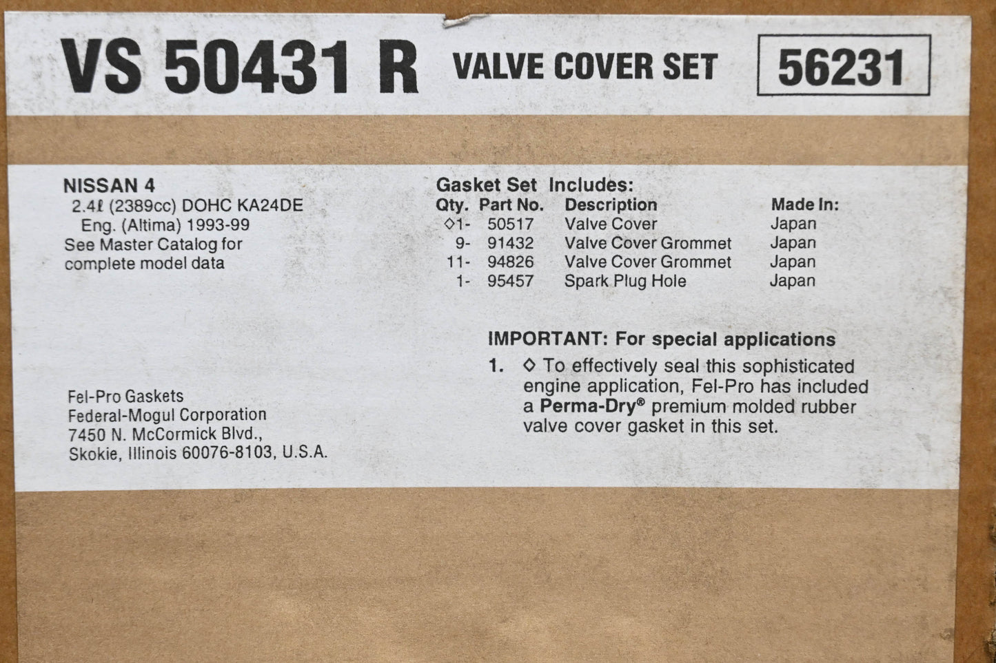 Fel-Pro VS 50431 R Valve Cover Gasket Kit NOS