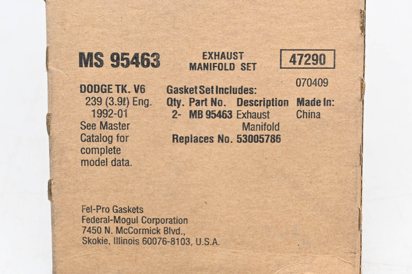 Fel-Pro MS 95463, 53005786 Exhaust Manifold Gasket Kit NOS