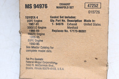 Fel-Pro MS 94976, 17173-88381 Exhaust Manifold Gasket NOS